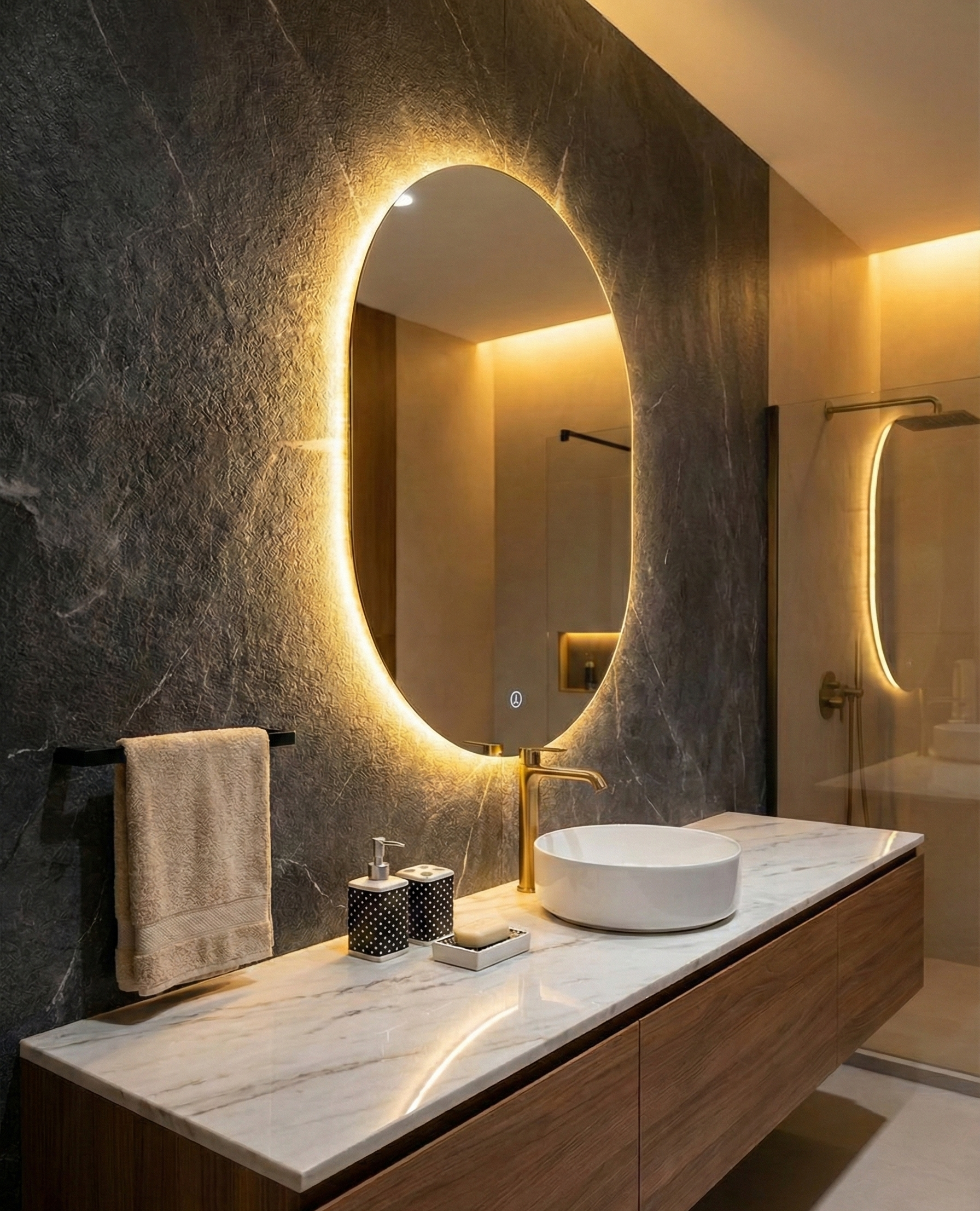 Espejo Luna 90x52 Espejo LED Tipo Pildora con 3 Tonos de Luz