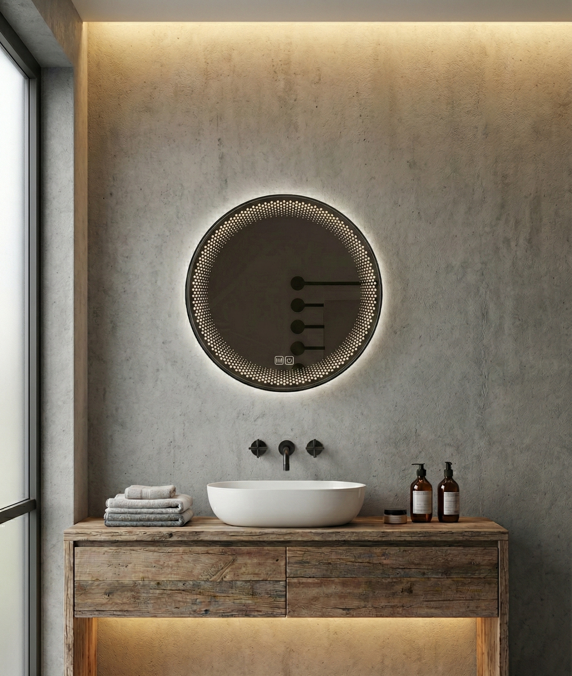 Espejo Polar Black 60 Espejo LED Circular con 3 Tonos de Luz