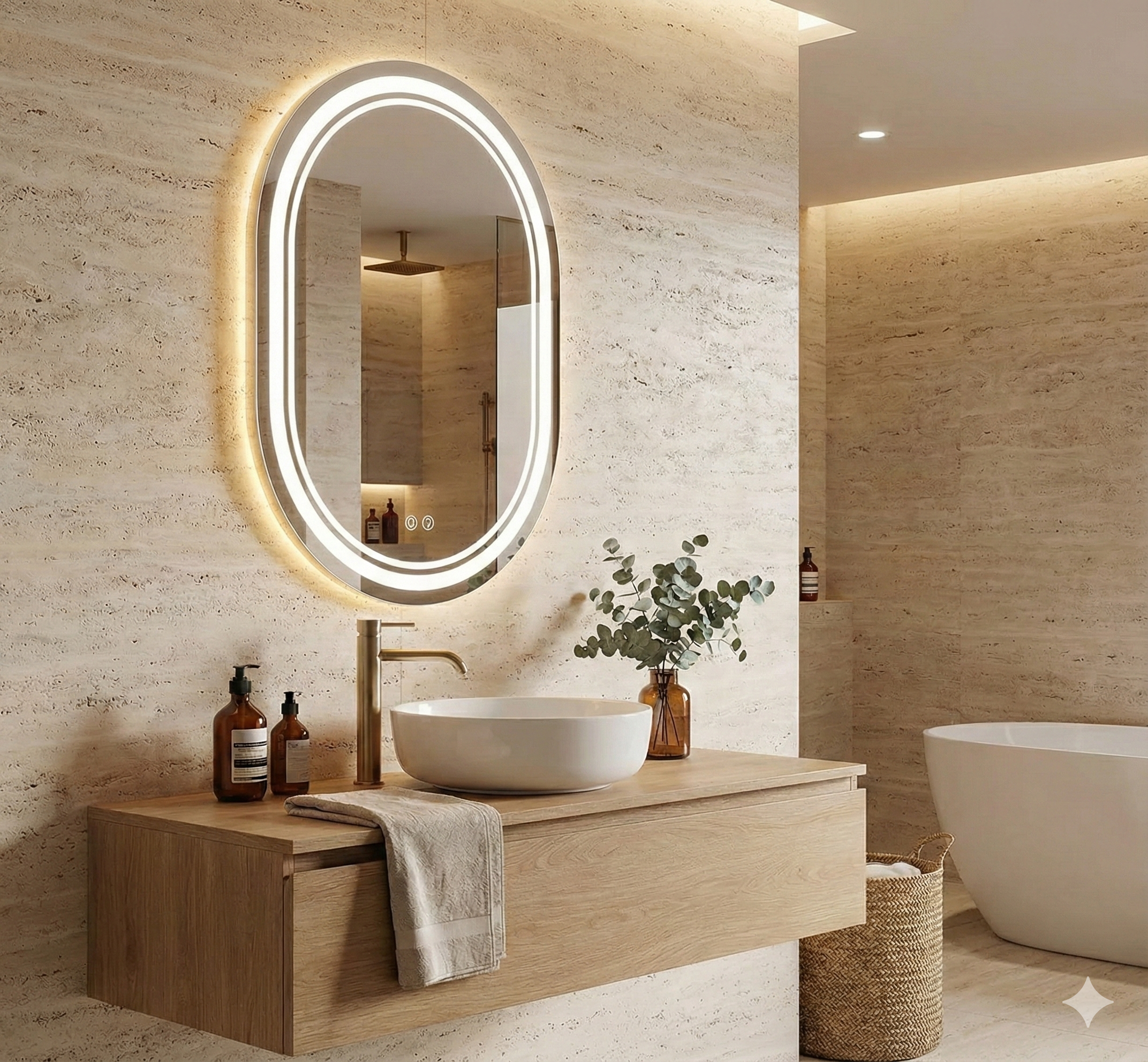 Espejo Luna D 80x60 Espejo LED Tipo Pildora con 3 Tonos de Luz